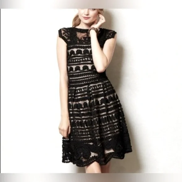 Yoana Baraschi Anthro Black Lace Embroidered Party Cocktail Dress Size 12P